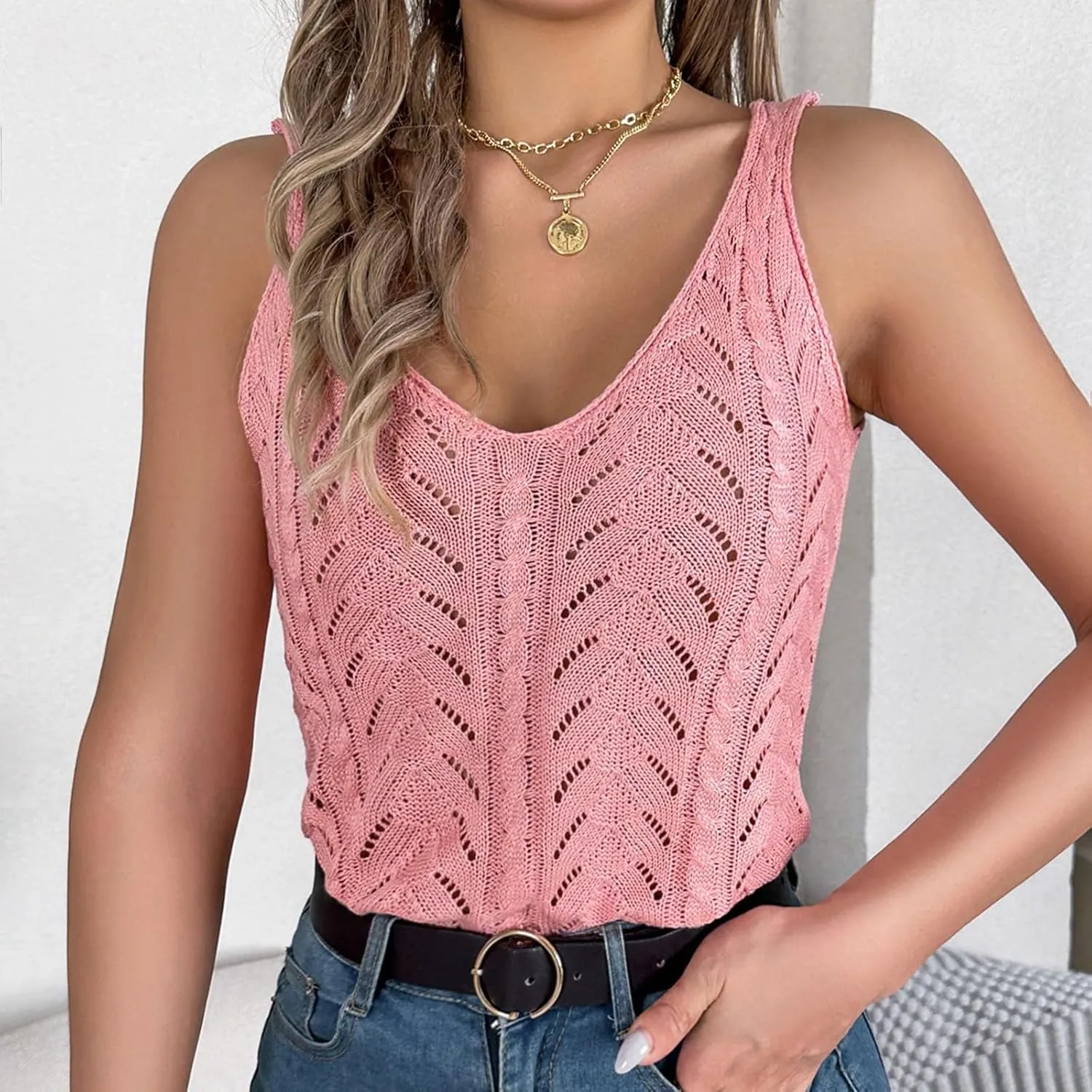 Women's Round B Neck Sleeveless Knitted Slim Fit Casual Open Navel Vest Womens Tennis Shirts Short Sleeve