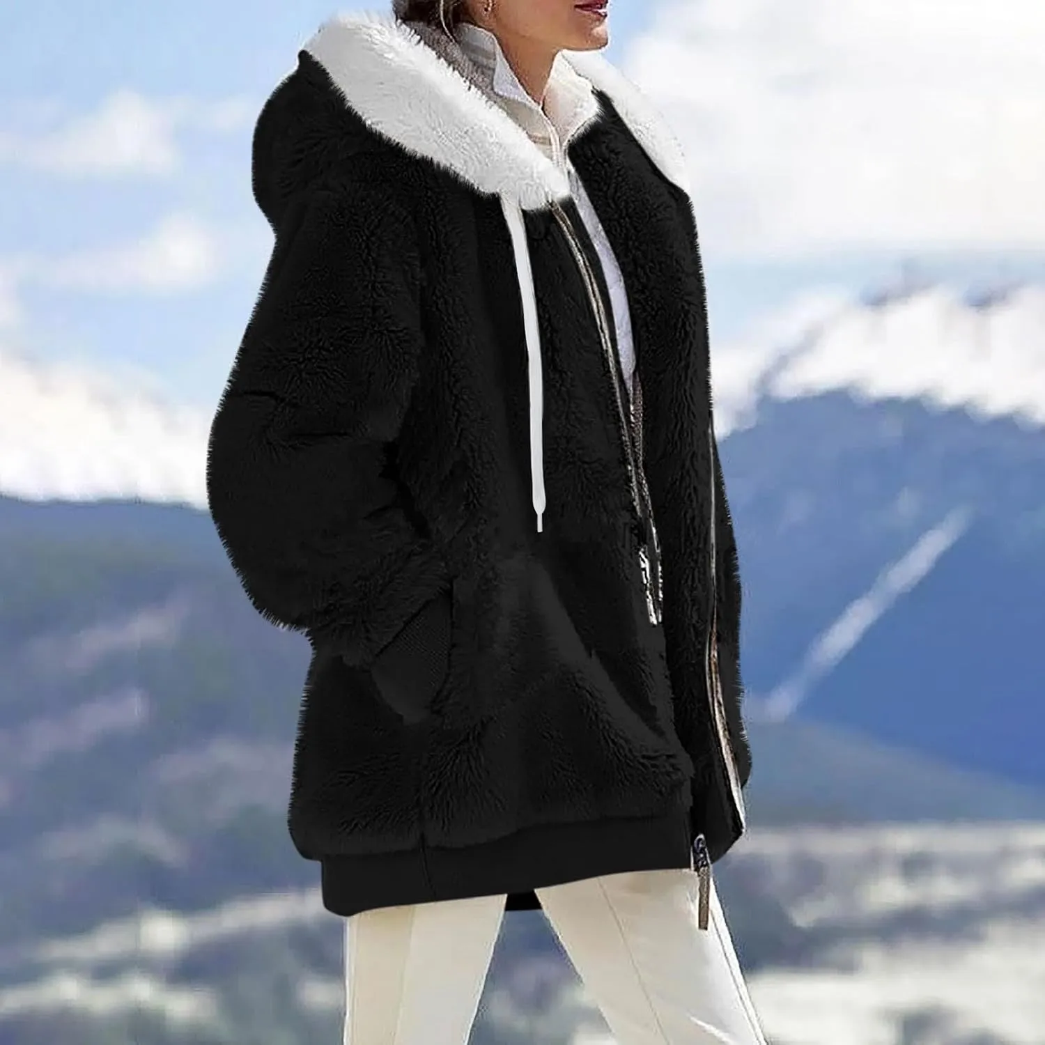 Women's Sherpa Fleece Casual Winter Warm Coat Oversized Zipper Hoodie Jackets