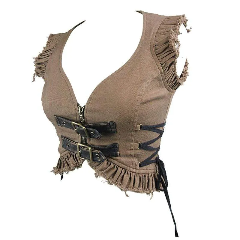 Women's Short Frilled Punk Waist Coat Vest
