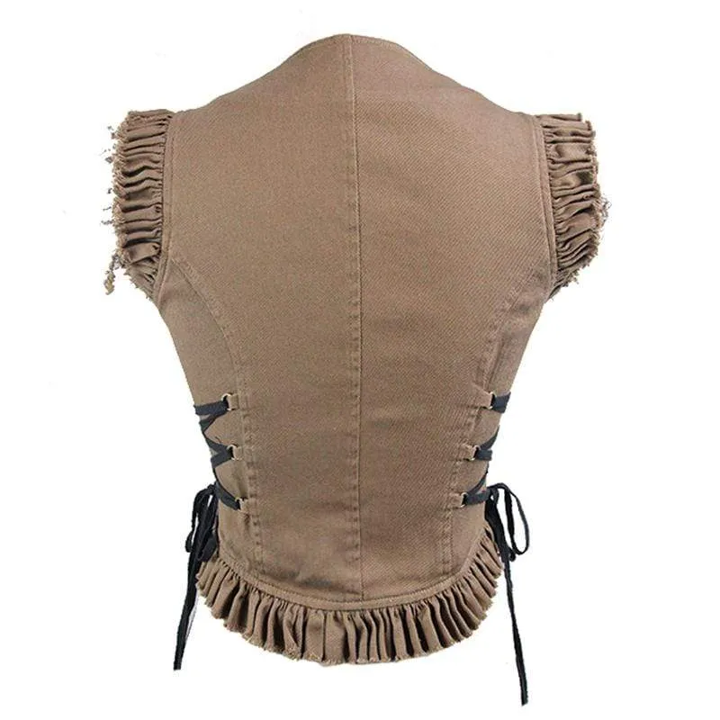 Women's Short Frilled Punk Waist Coat Vest