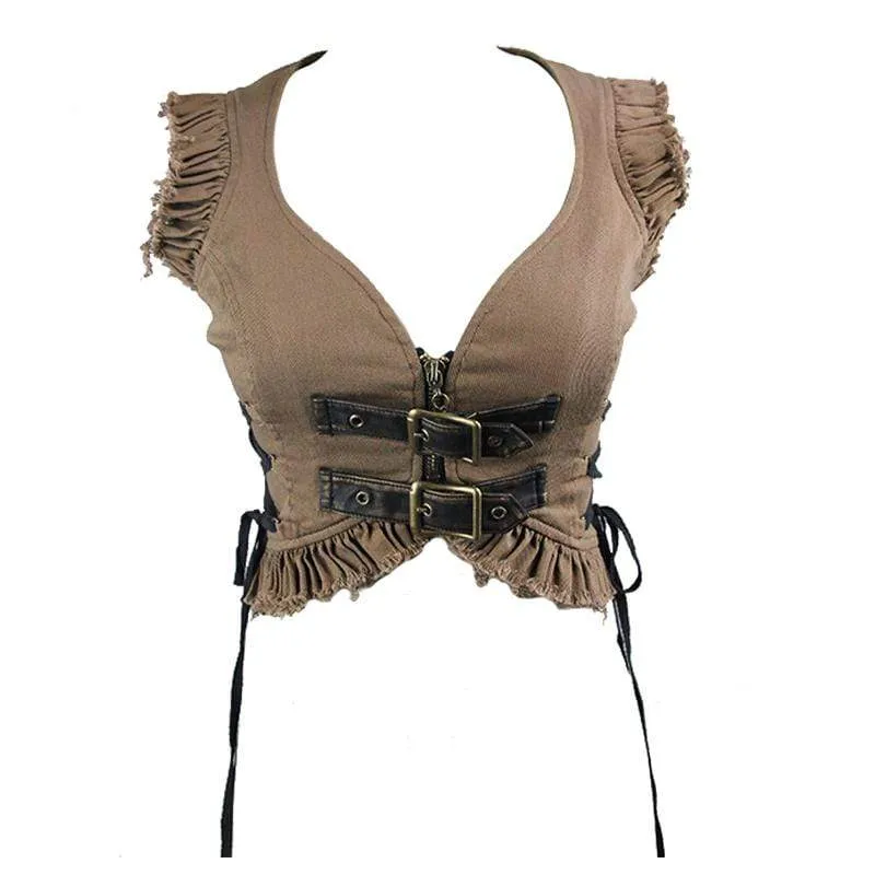 Women's Short Frilled Punk Waist Coat Vest