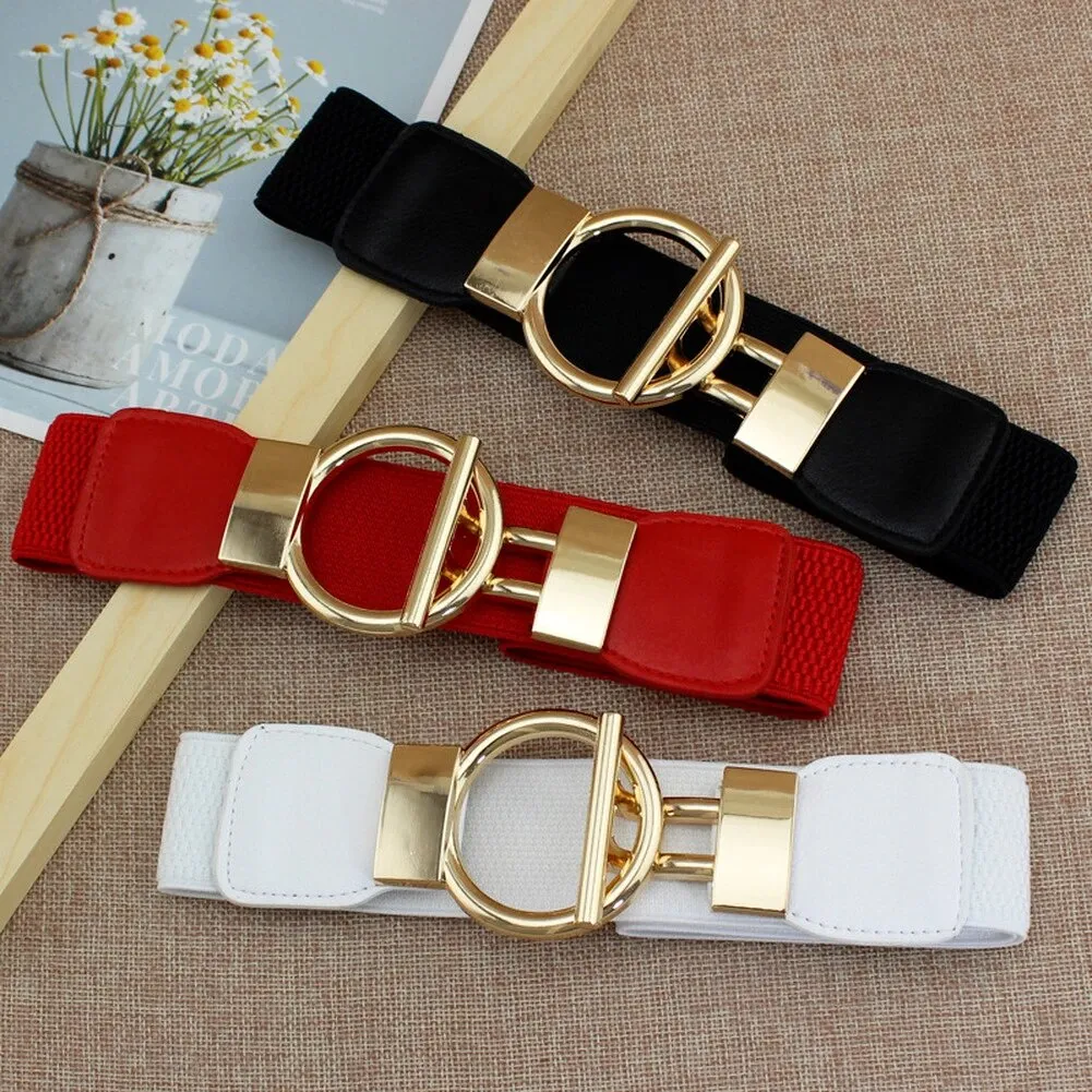 Women's Simple Versatile Elastic Elastic Wide Belt Ring Ring Buckle Decorative Dress