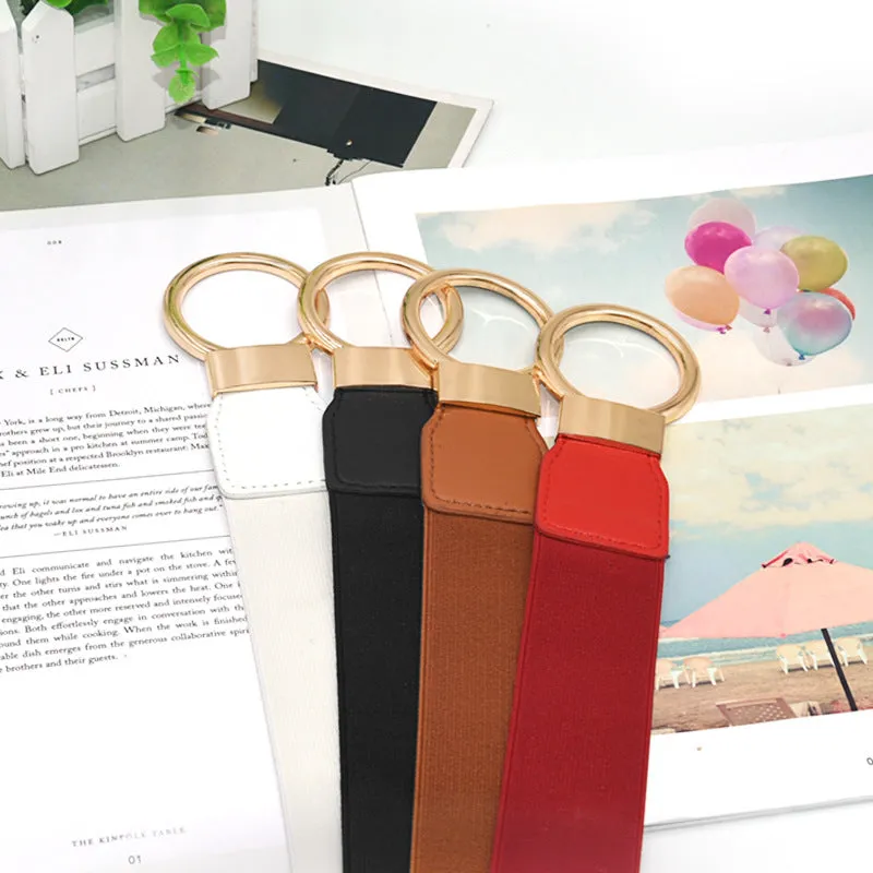 Women's Simple Versatile Elastic Elastic Wide Belt Ring Ring Buckle Decorative Dress