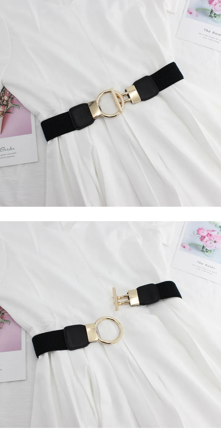 Women's Simple Versatile Elastic Elastic Wide Belt Ring Ring Buckle Decorative Dress