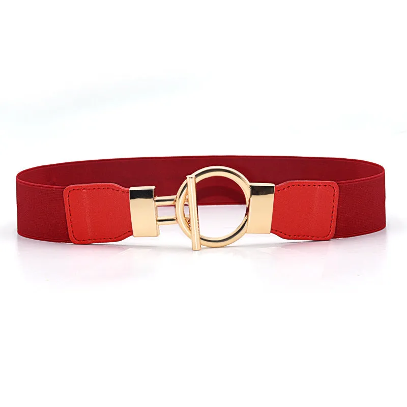 Women's Simple Versatile Elastic Elastic Wide Belt Ring Ring Buckle Decorative Dress
