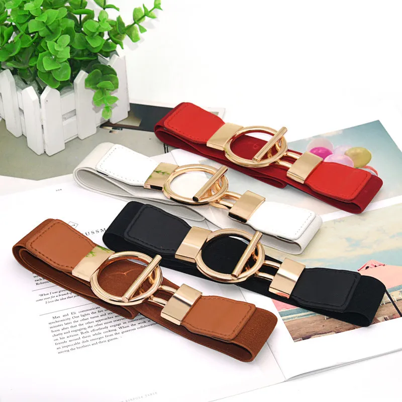 Women's Simple Versatile Elastic Elastic Wide Belt Ring Ring Buckle Decorative Dress