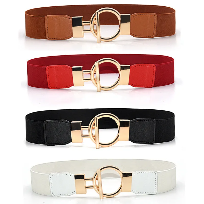 Women's Simple Versatile Elastic Elastic Wide Belt Ring Ring Buckle Decorative Dress