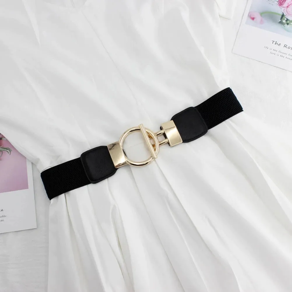 Women's Simple Versatile Elastic Elastic Wide Belt Ring Ring Buckle Decorative Dress