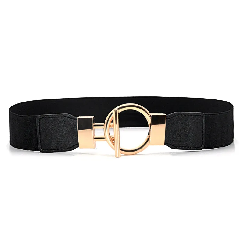 Women's Simple Versatile Elastic Elastic Wide Belt Ring Ring Buckle Decorative Dress