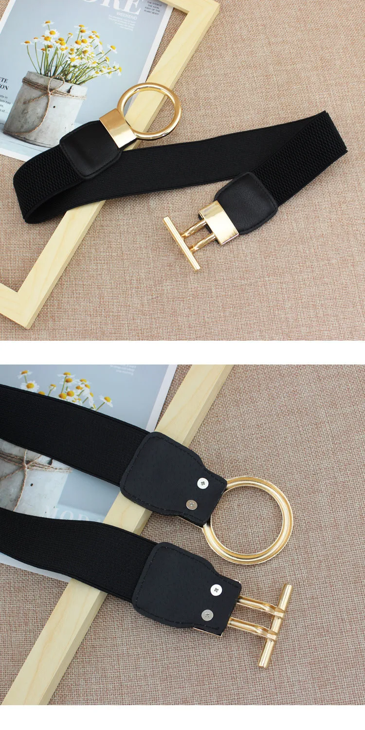 Women's Simple Versatile Elastic Elastic Wide Belt Ring Ring Buckle Decorative Dress