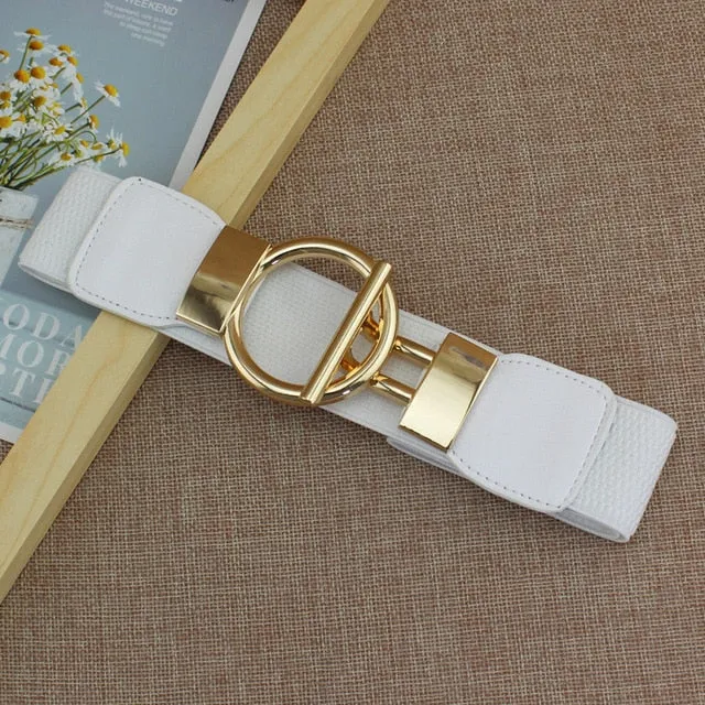 Women's Simple Versatile Elastic Elastic Wide Belt Ring Ring Buckle Decorative Dress