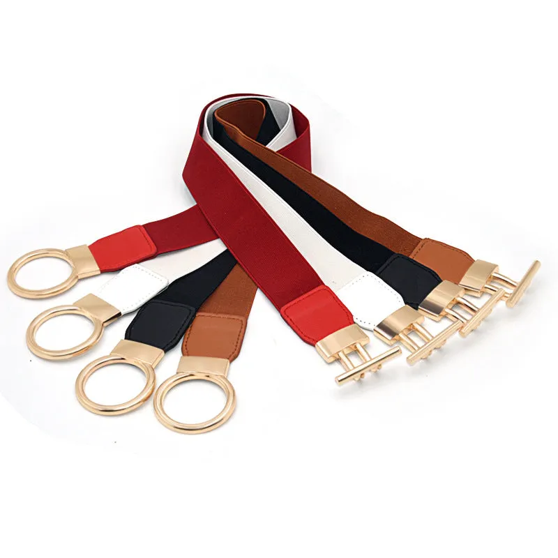 Women's Simple Versatile Elastic Elastic Wide Belt Ring Ring Buckle Decorative Dress