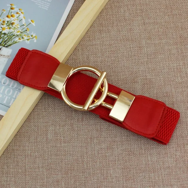 Women's Simple Versatile Elastic Elastic Wide Belt Ring Ring Buckle Decorative Dress