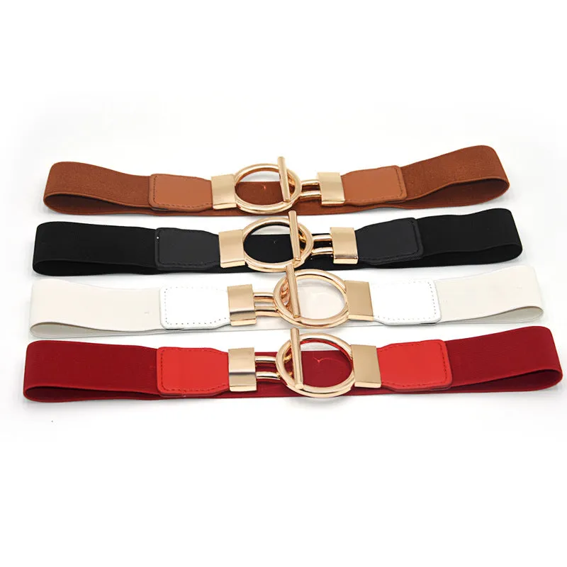 Women's Simple Versatile Elastic Elastic Wide Belt Ring Ring Buckle Decorative Dress