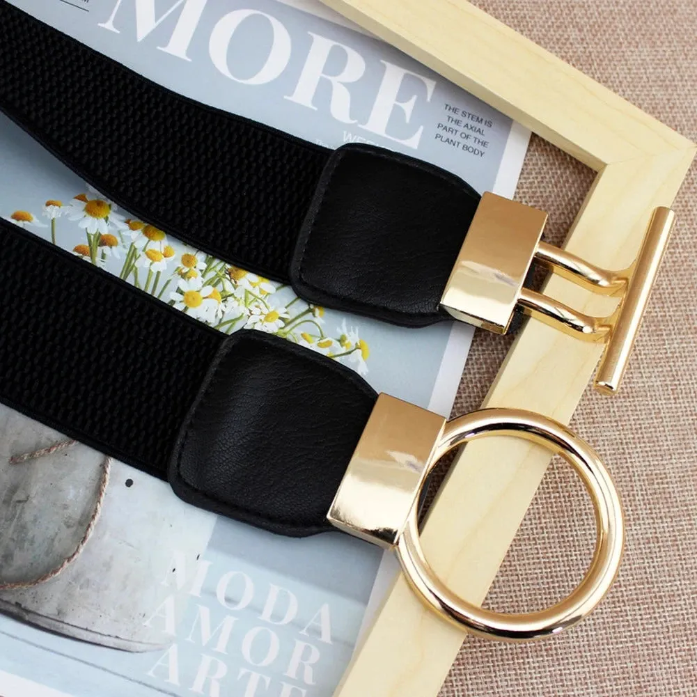 Women's Simple Versatile Elastic Elastic Wide Belt Ring Ring Buckle Decorative Dress