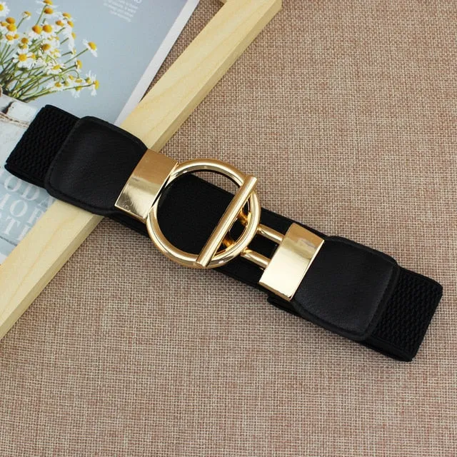 Women's Simple Versatile Elastic Elastic Wide Belt Ring Ring Buckle Decorative Dress