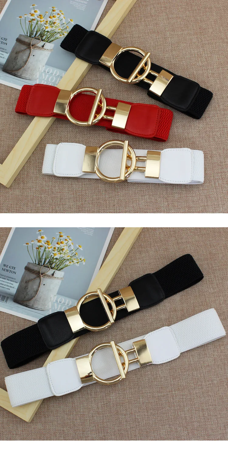 Women's Simple Versatile Elastic Elastic Wide Belt Ring Ring Buckle Decorative Dress