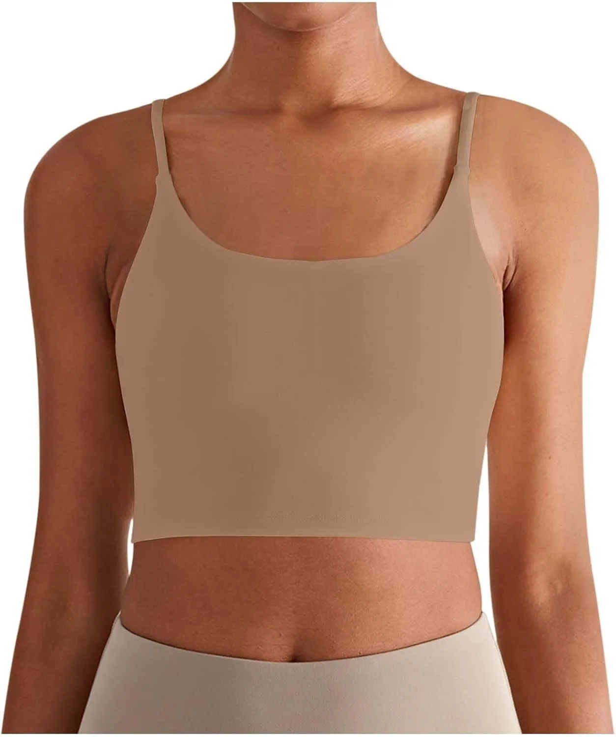 Women's Slim Fit Nude Yoga Top with Straps Sports Bra with Chest Pads for Running & Fitness Active Tops for Women