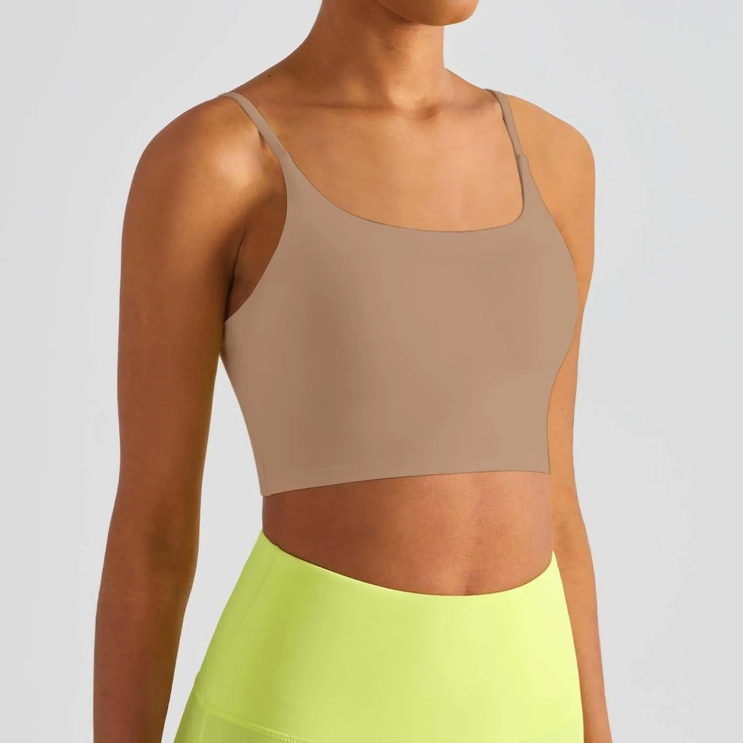 Women's Slim Fit Nude Yoga Top with Straps Sports Bra with Chest Pads for Running & Fitness Active Tops for Women