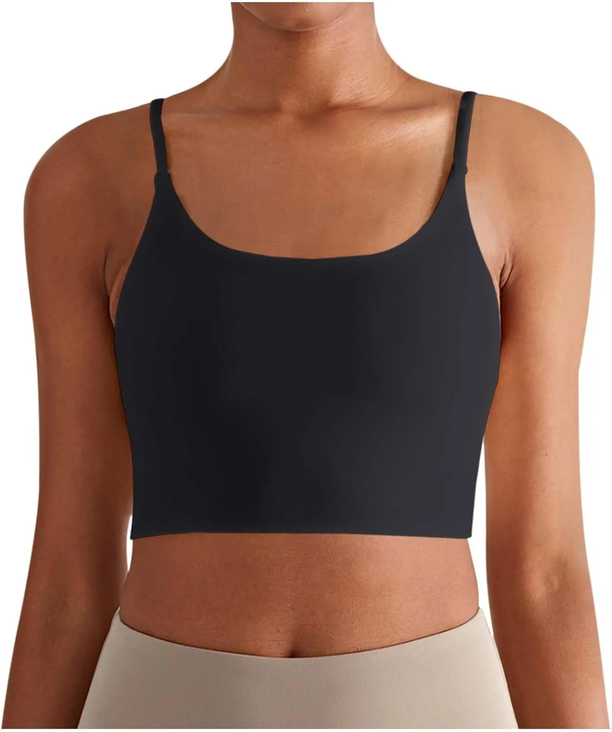 Women's Slim Fit Nude Yoga Top with Straps Sports Bra with Chest Pads for Running & Fitness Active Tops for Women
