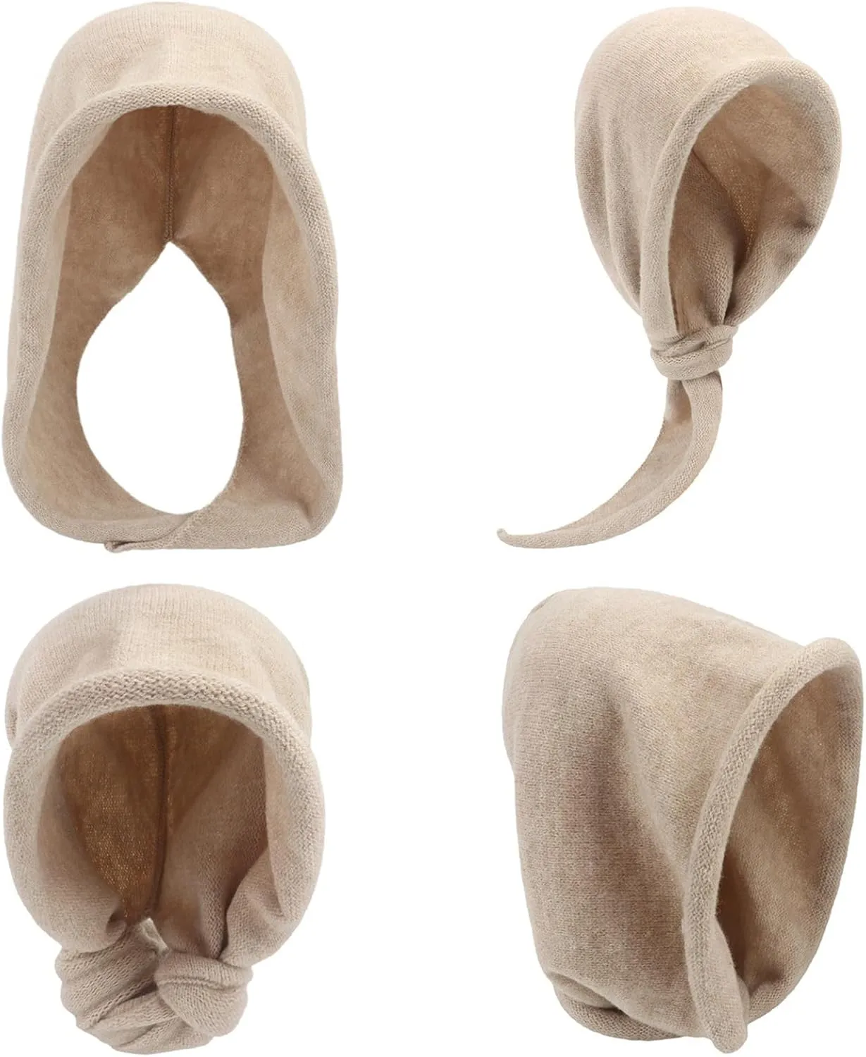 Women's Solid Color Winter Scarf Hat Combo Plush Knit Headscarf with Faux Caps