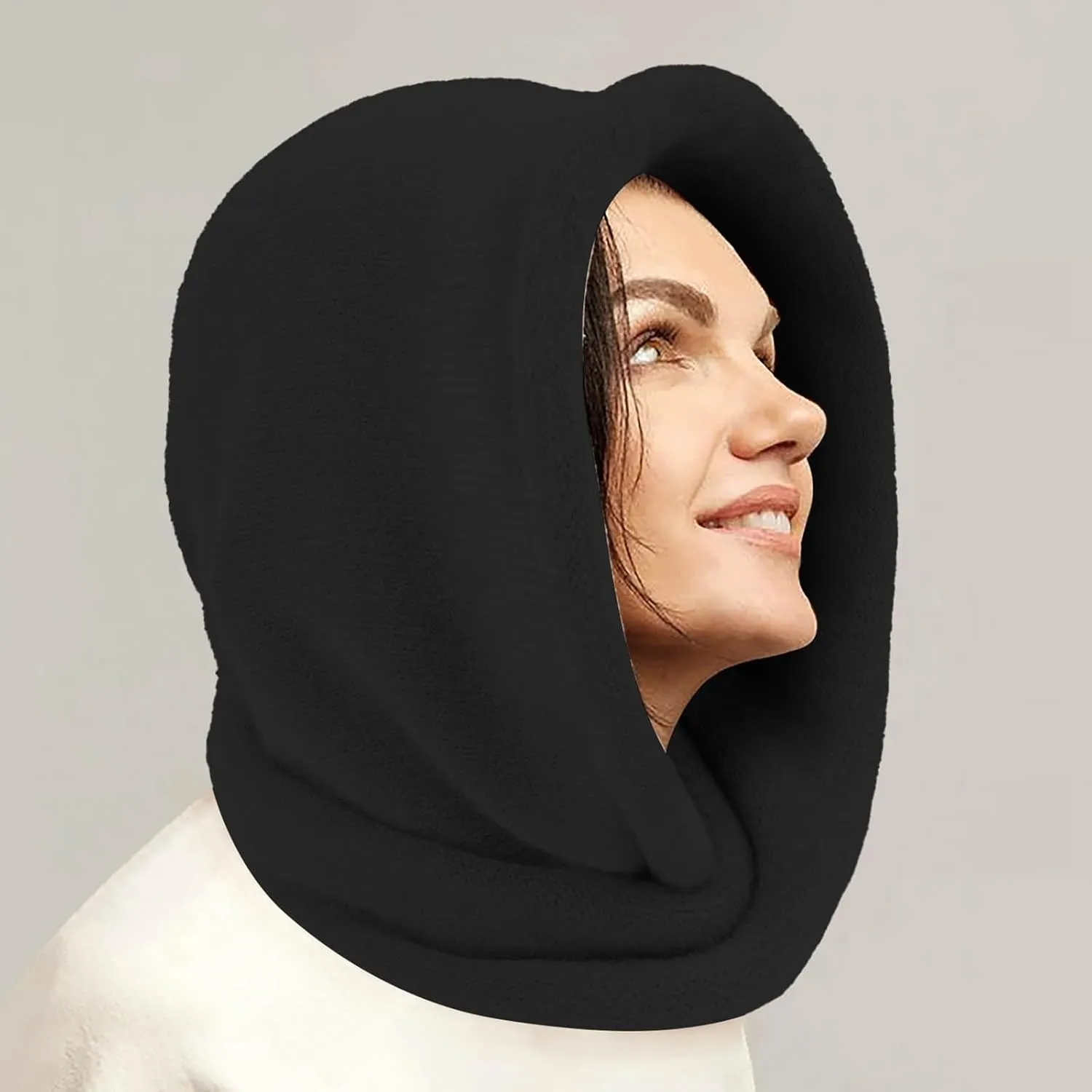 Women's Solid Color Winter Scarf Hat Combo Plush Knit Headscarf with Faux Caps