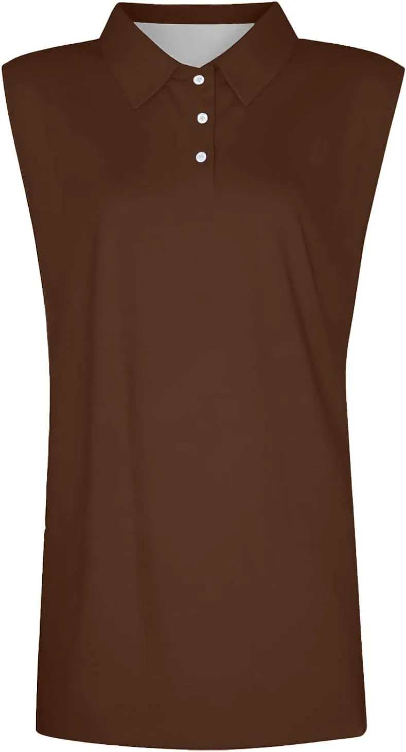 Women's Solid Sleeveless Tank Tops Summer Button Down Shirts Office Ladies Shirts