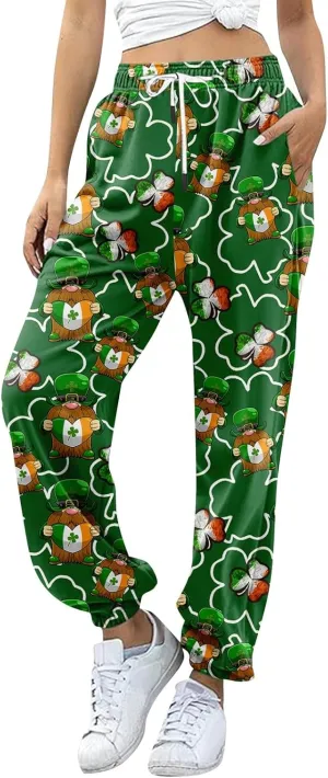 Women's St Patrick's Day Print Sweatpants Casual Drawstring Elastic Waist Joggers Shamrock Lounge Pants