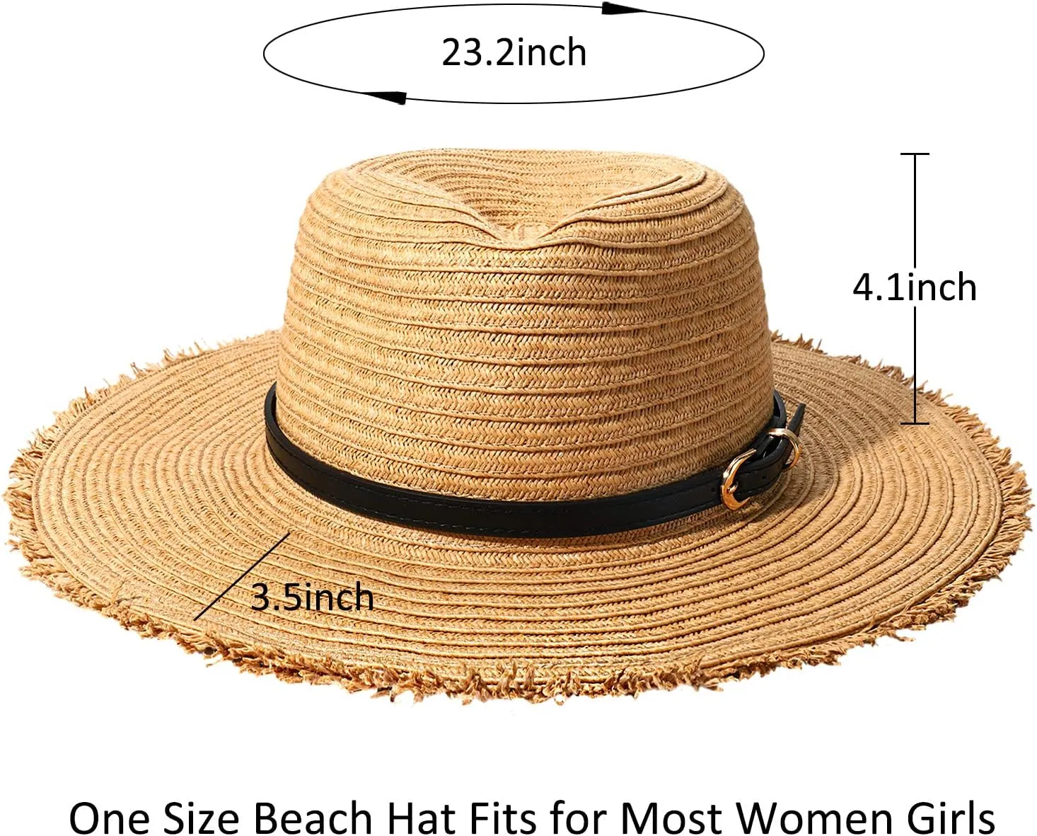 Womens Straw Hats Beach Hats Wide Brim Summer Sun Hats Fray-Edge Leather Band Panama Hats Packable Fedora Hats UPF 50 