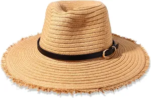 Womens Straw Hats Beach Hats Wide Brim Summer Sun Hats Fray-Edge Leather Band Panama Hats Packable Fedora Hats UPF 50 