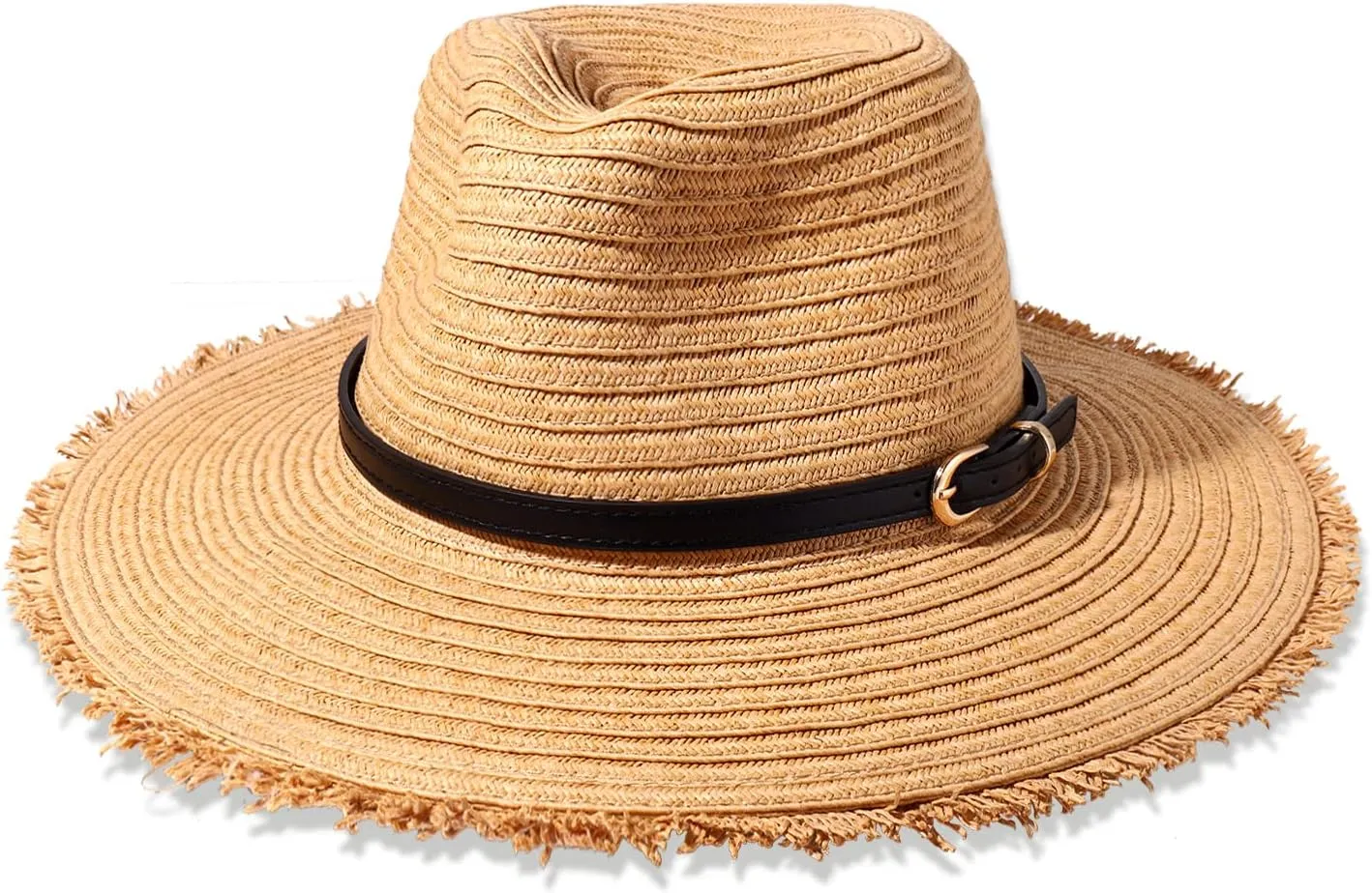 Womens Straw Hats Beach Hats Wide Brim Summer Sun Hats Fray-Edge Leather Band Panama Hats Packable Fedora Hats UPF 50 