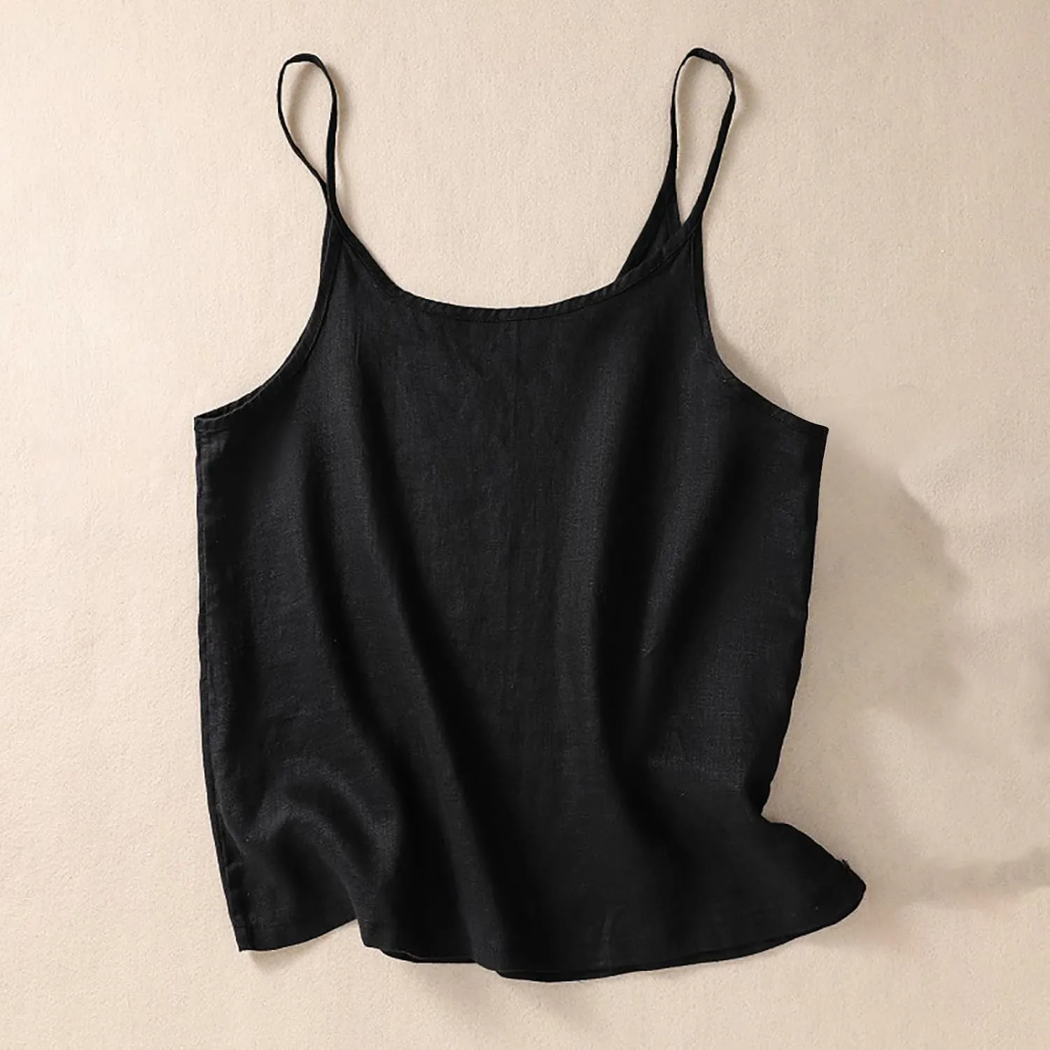Womens Summer Tops Linen Solid Tank Spaghetti Strap Sleeveless Vest Loose Fit Comfy Tank Tee Shirts 2024 Casual Basic