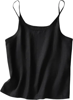 Womens Summer Tops Linen Solid Tank Spaghetti Strap Sleeveless Vest Loose Fit Comfy Tank Tee Shirts 2024 Casual Basic