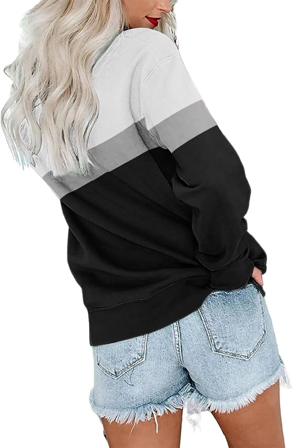 Women's Sweatshirts Casual Long Sleeve Color Block Tops Crewneck Pullover Sweatshirts Lightweight Tops with Pockets