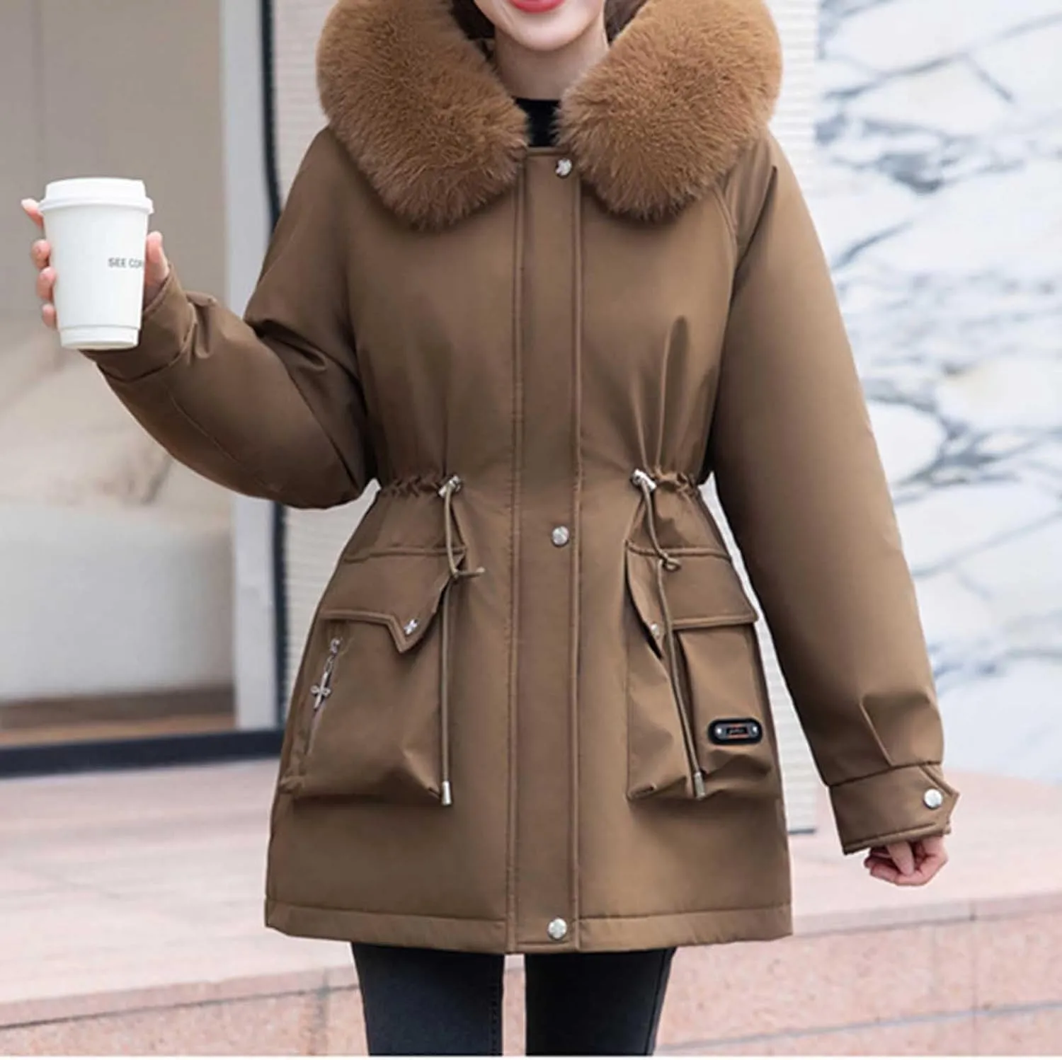 Women's Thicken Down Puffer Jackets Teen Girls Windproof Snow Parka Dressy Casual Drawstring Quilted Trench Coats