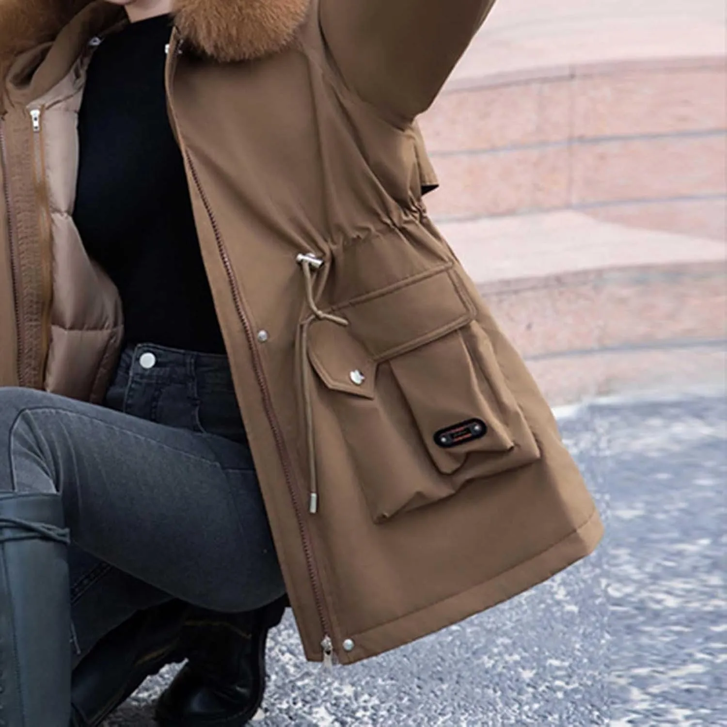 Women's Thicken Down Puffer Jackets Teen Girls Windproof Snow Parka Dressy Casual Drawstring Quilted Trench Coats