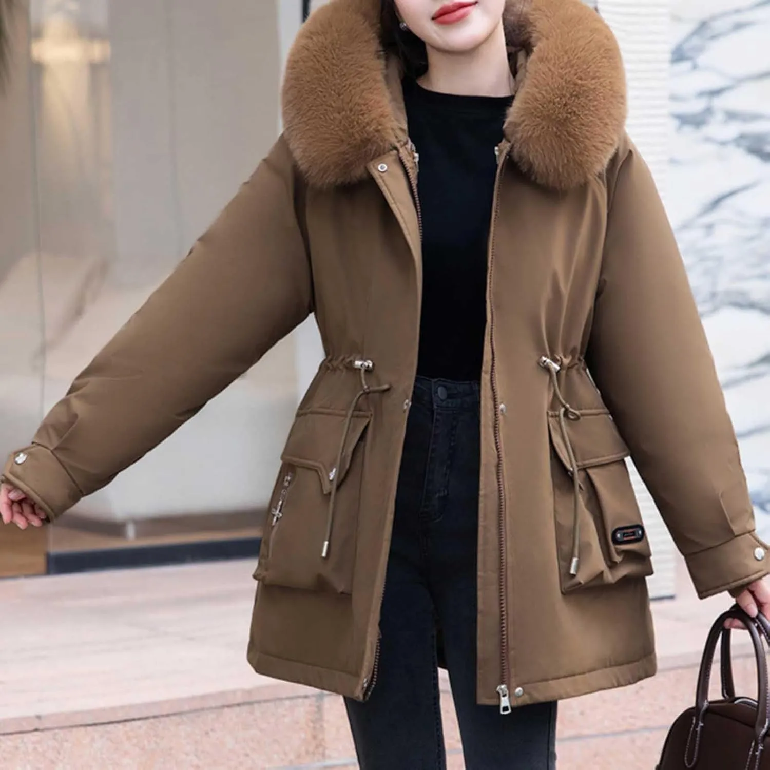 Women's Thicken Down Puffer Jackets Teen Girls Windproof Snow Parka Dressy Casual Drawstring Quilted Trench Coats