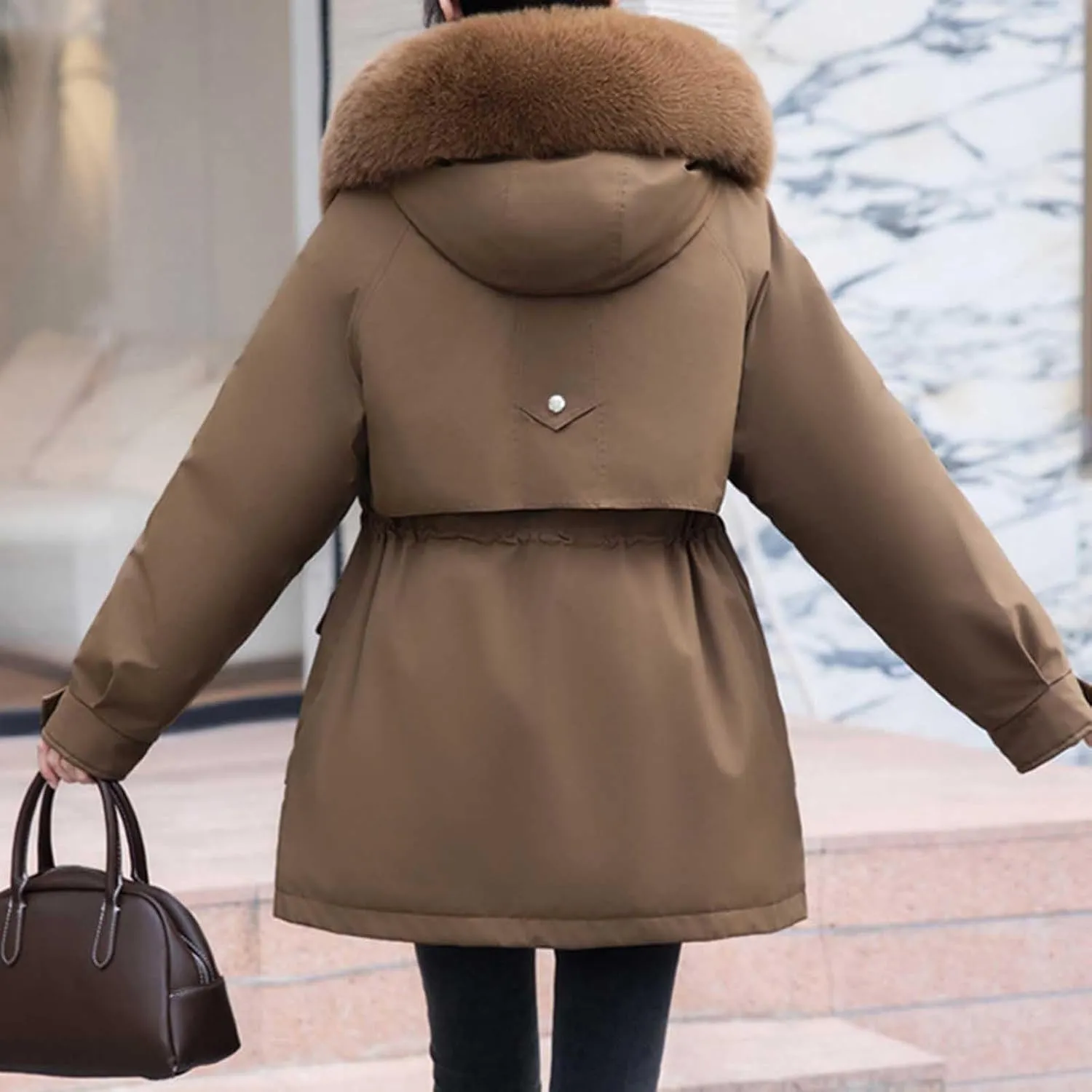 Women's Thicken Down Puffer Jackets Teen Girls Windproof Snow Parka Dressy Casual Drawstring Quilted Trench Coats
