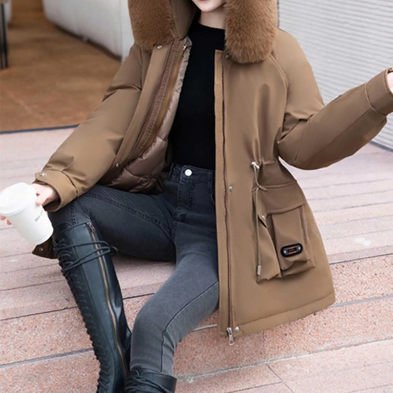 Women's Thicken Down Puffer Jackets Teen Girls Windproof Snow Parka Dressy Casual Drawstring Quilted Trench Coats