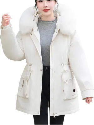 Women's Thicken Down Puffer Jackets Teen Girls Windproof Snow Parka Dressy Casual Drawstring Quilted Trench Coats