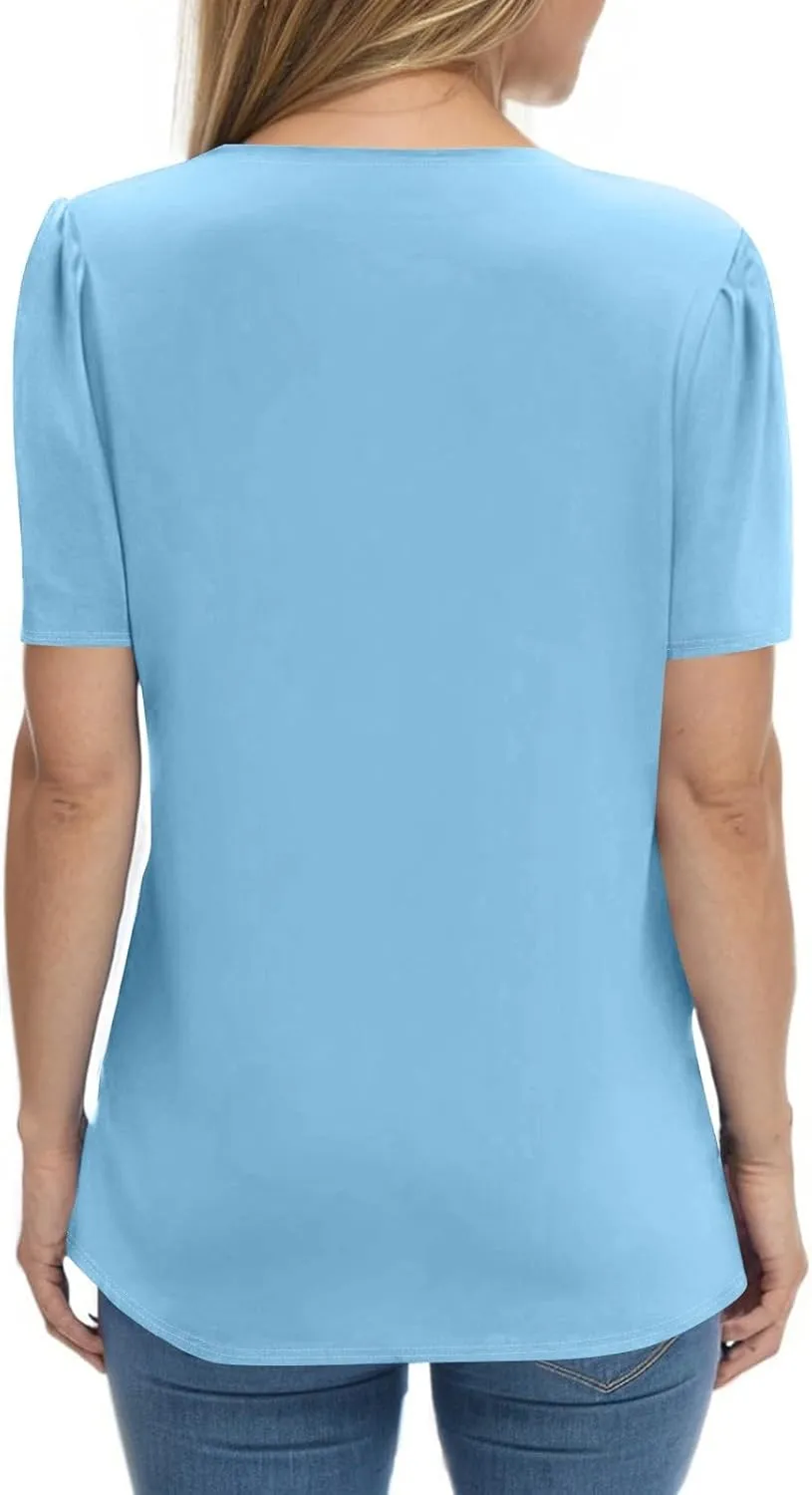Womens Tops Summer Women's Casual Trendy V Neck Button Down Short Sleeve Business Casual Basic Tee Loose Fit Tshirts