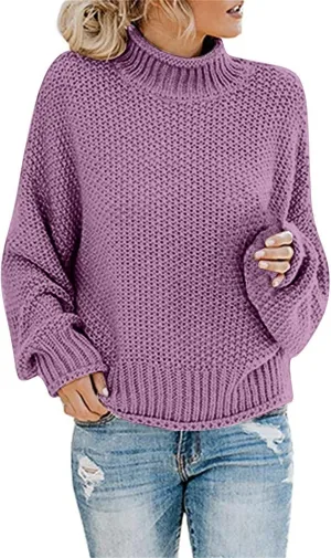 Womens Turtleneck Oversized Sweaters Batwing Long Sleeve Pullover Loose Chunky Knit Jumper