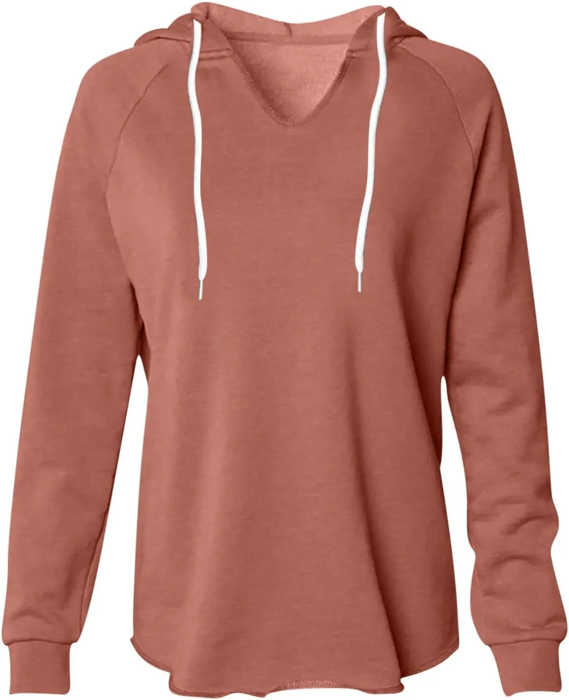 Women's V Neck Hoodies Solid Color Fleece Long Sleeve Pullover Tops Lightweight Drawstring Hooded Sweatshirt Clothes
