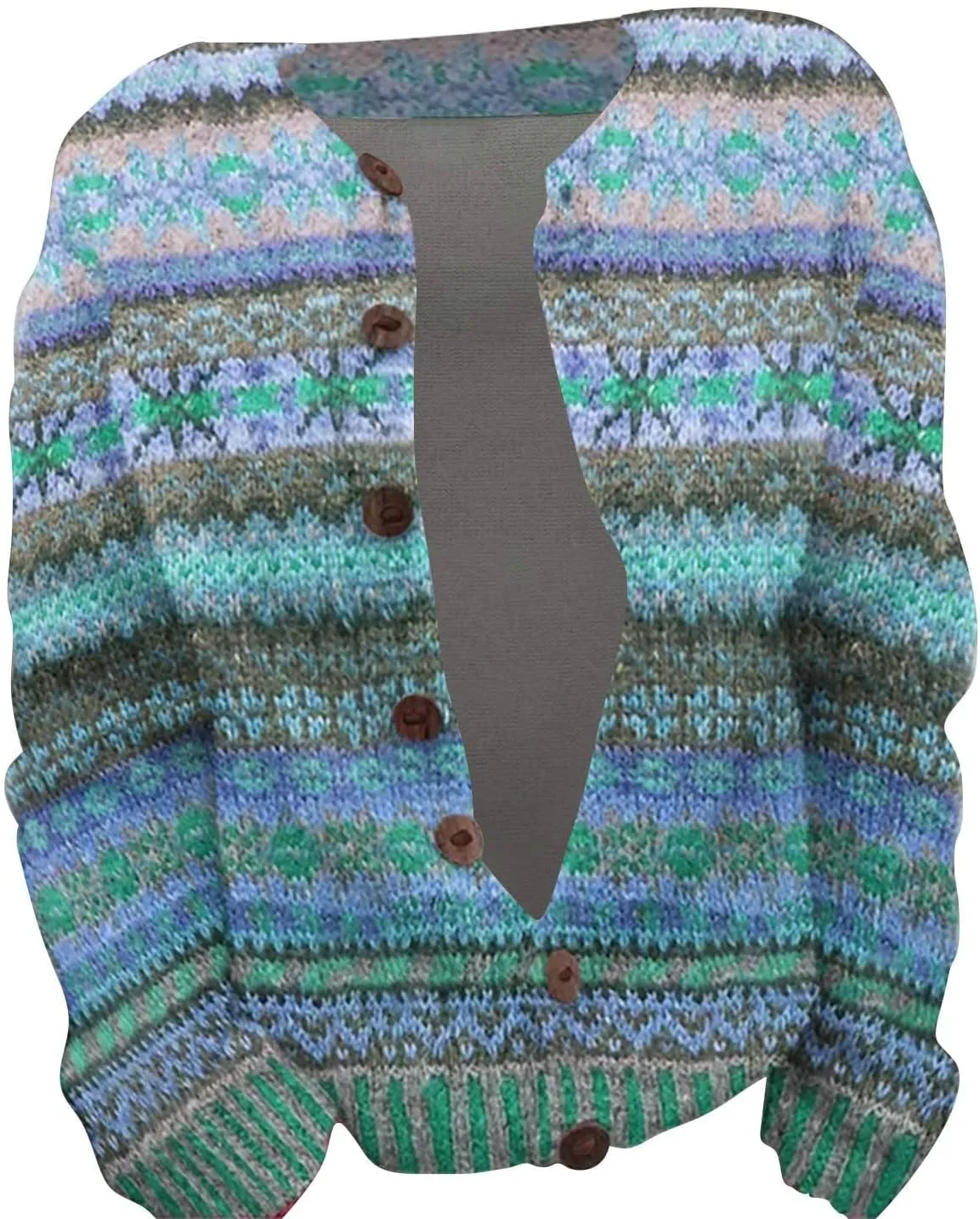 Women's Vintage Fair Isle Cardigan Sweater Winter Fall Casual Loose Long Sleeve Long Sleeve Knitted Sweater Tops 2024