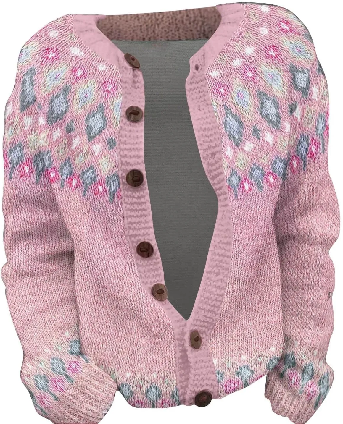 Women's Vintage Fair Isle Sweater Vintage Long Sleeve Boat Neck Retro Lightweight Cardigan Top for Fall Winter