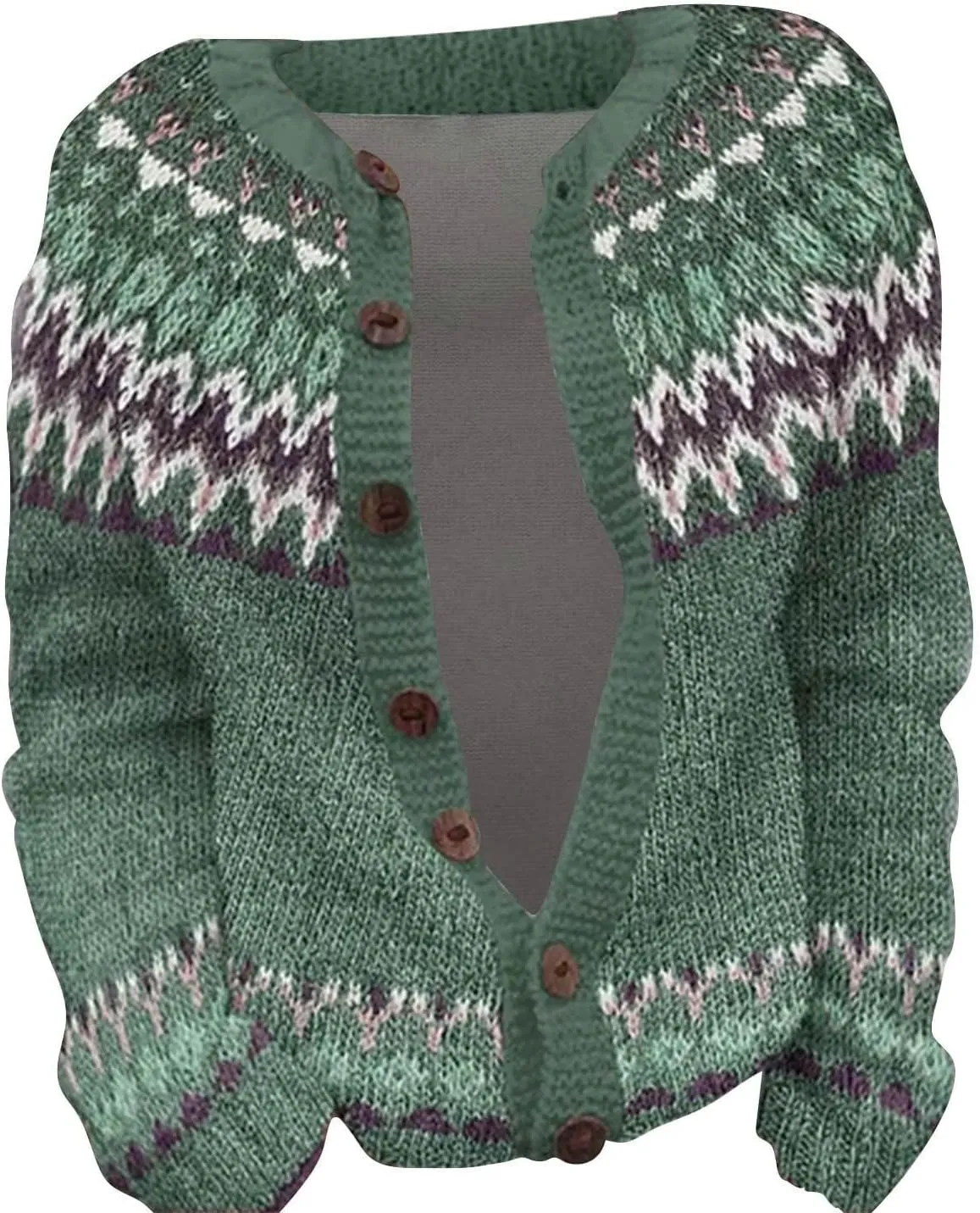 Women's Vintage Fair Isle Sweater Vintage Long Sleeve Boat Neck Retro Lightweight Cardigan Top for Fall Winter
