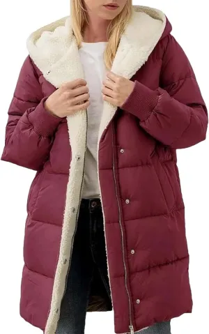 Women's Winter Casual Quilted Jackets Oversized Shearling Fleece Hooded Fleece Jacket Fall Fashion Open Front Coats