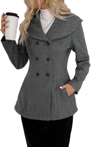 womens winter coats Casual Double-Breasted Wool Blend Jacket, Autumn