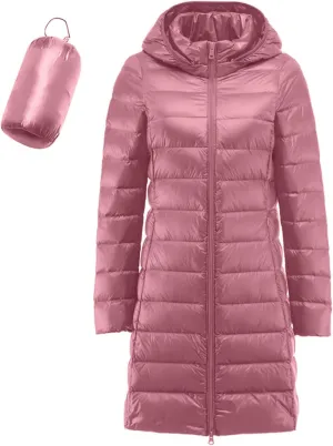 Womens Winter Coats Lightweight Packable Hooded Puffer Jacket Down Coats Waterproof Ski Jacket Warm Windproof Trench Coat