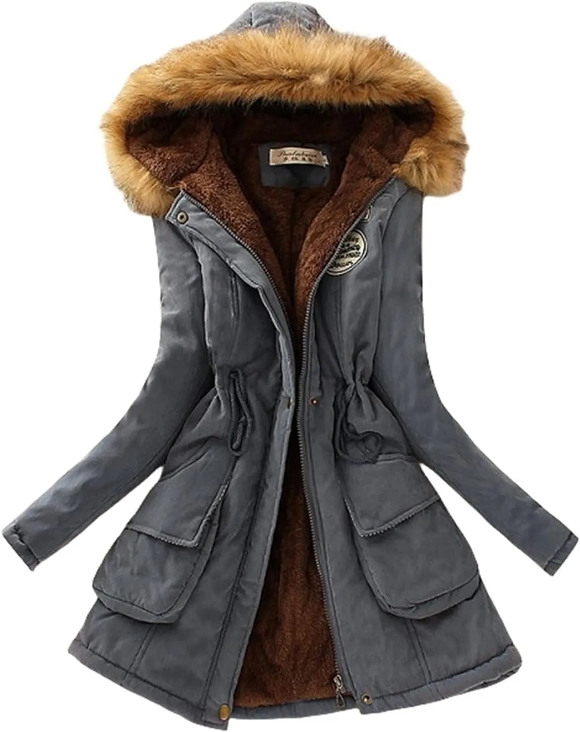 Womens Winter Down Coat Thick Faux Lamb Wool Lined Jacket Windproof Puffer Jacket with Faux Fur Hood